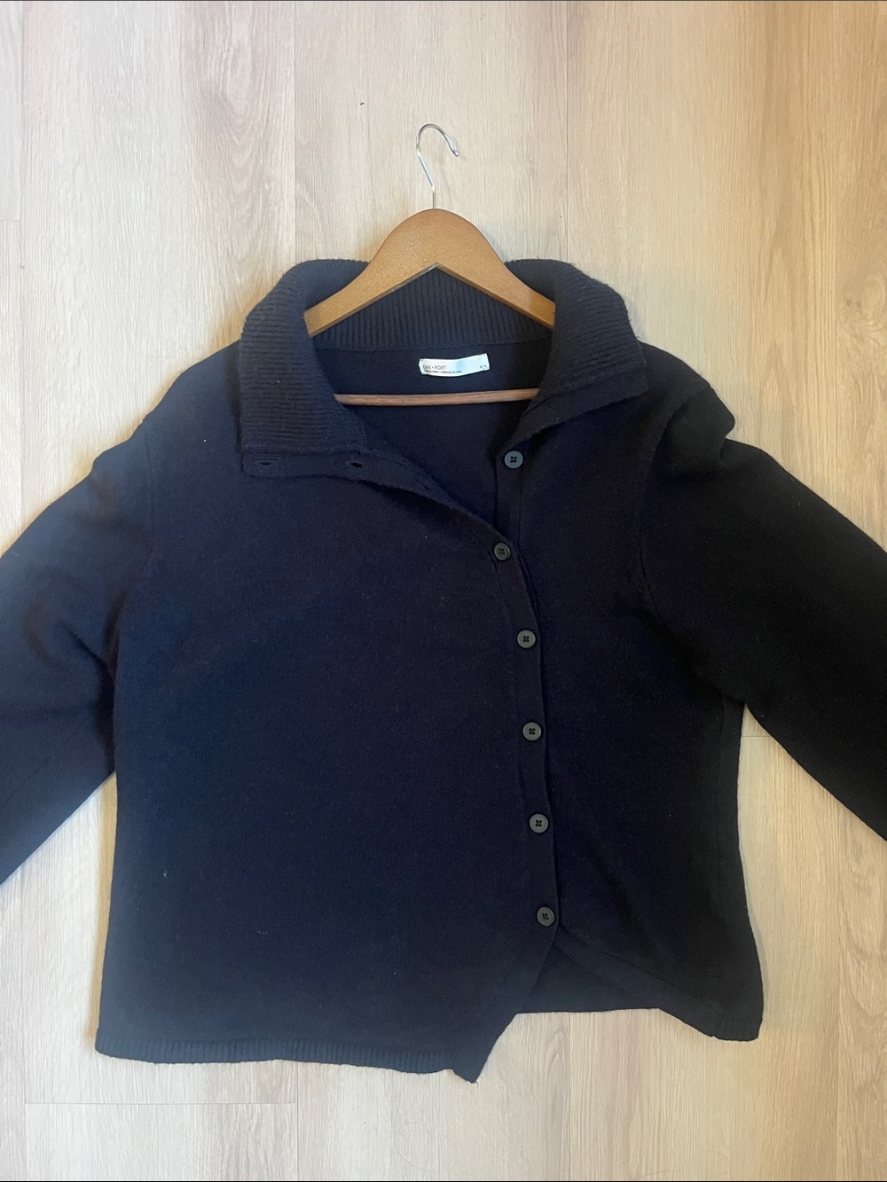 Oak & Fort Black Cardigan Button-Front Women's Sweater with Fold-Over Collar XL
